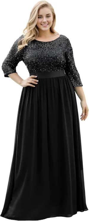Ever-Pretty Women's Round Neck Maxi Dresses Sequin Plus Size Formal Dresses for Women 0683-PZ