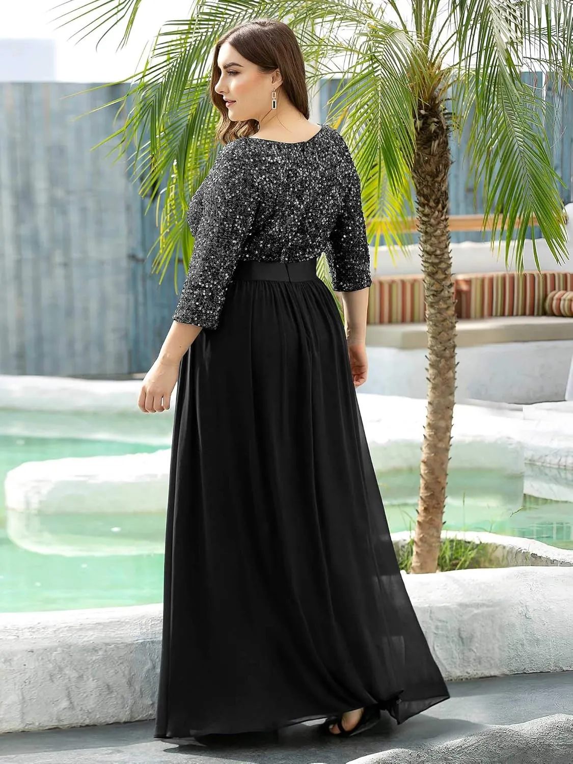 Ever-Pretty Women's Round Neck Maxi Dresses Sequin Plus Size Formal Dresses for Women 0683-PZ