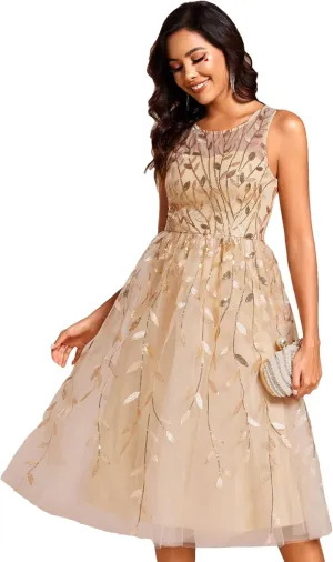 Ever-Pretty Women's Sequin Sparkly Crew Neck Short Sleeve Tea Length Evening Dress 20736