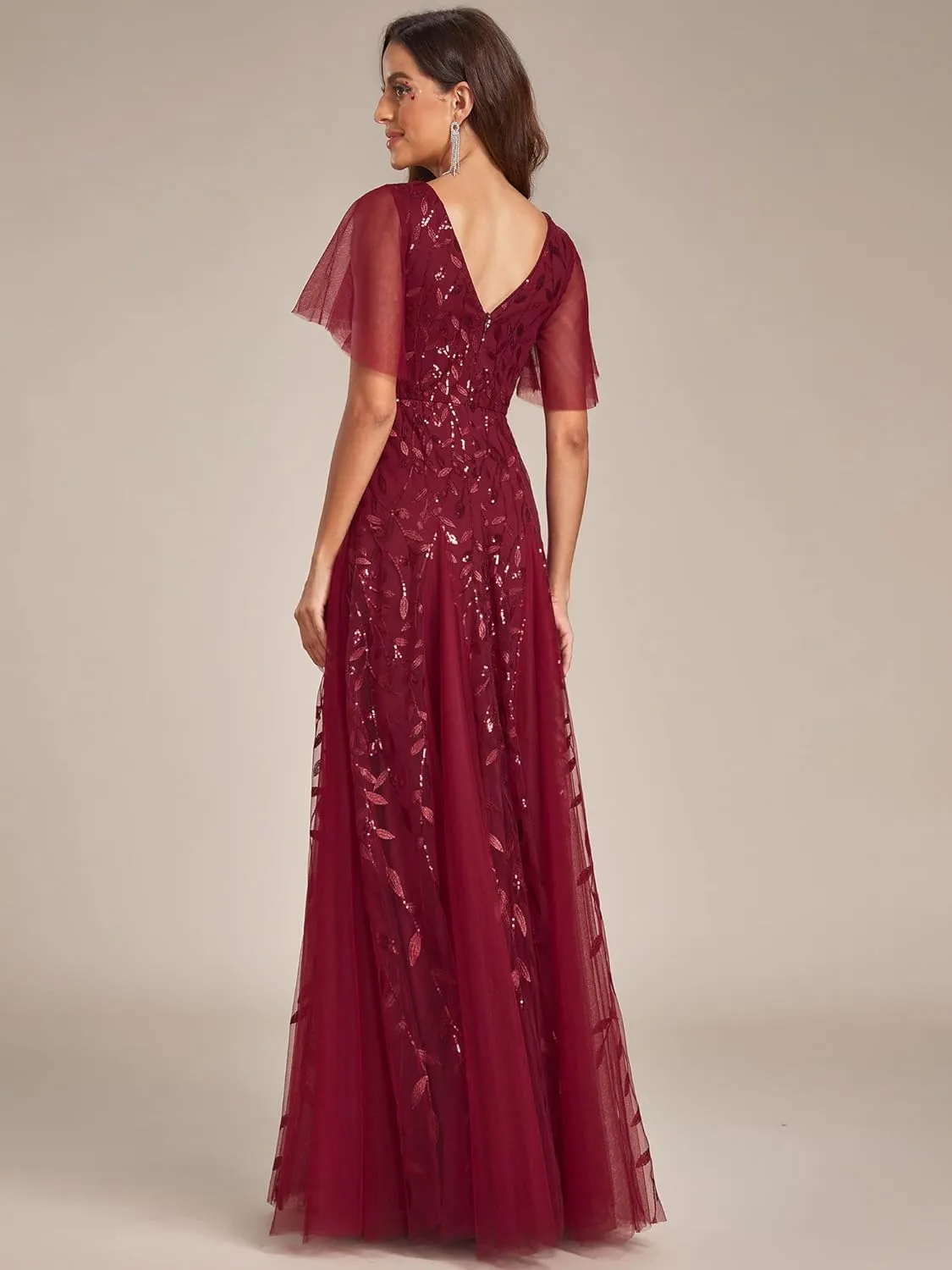 Ever-Pretty Women's Sequin Sparkly V-Neck Short Sleeve Maxi Evening Dress 00734