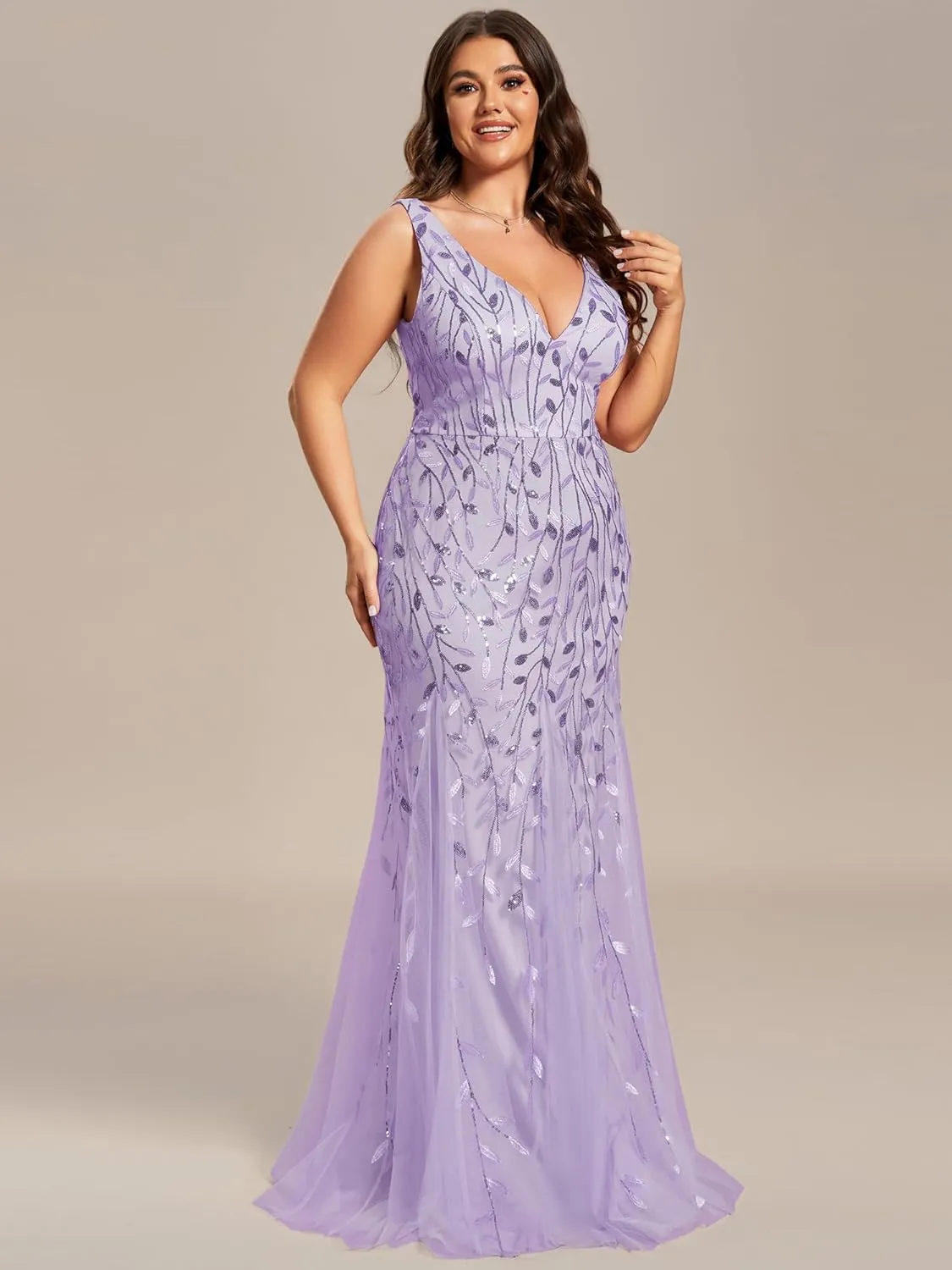 Ever-Pretty Women's Sequin V Neck Sleeveless Bodycon Mermaid Plus Size Formal Evening Gowns Prom Dresses 07886-PZUSA