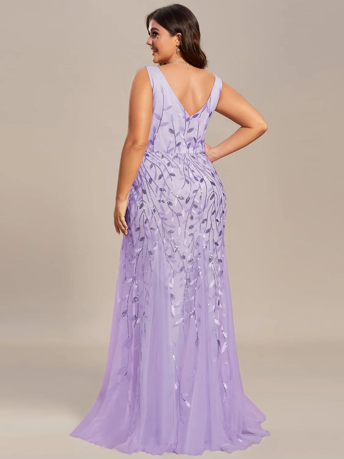 Ever-Pretty Women's Sequin V Neck Sleeveless Bodycon Mermaid Plus Size Formal Evening Gowns Prom Dresses 07886-PZUSA
