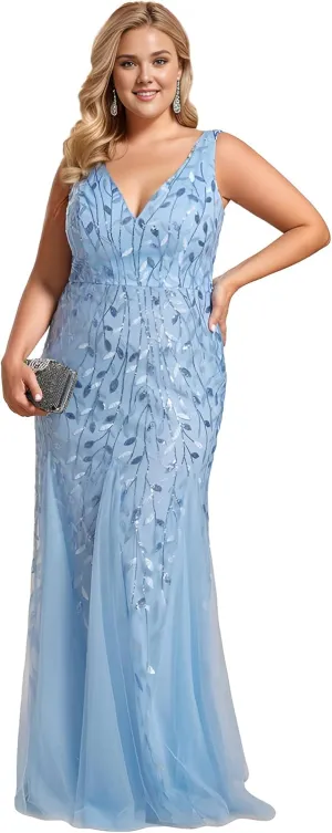 Ever-Pretty Women's Sequin V Neck Sleeveless Bodycon Mermaid Plus Size Formal Evening Gowns Prom Dresses 07886-PZUSA