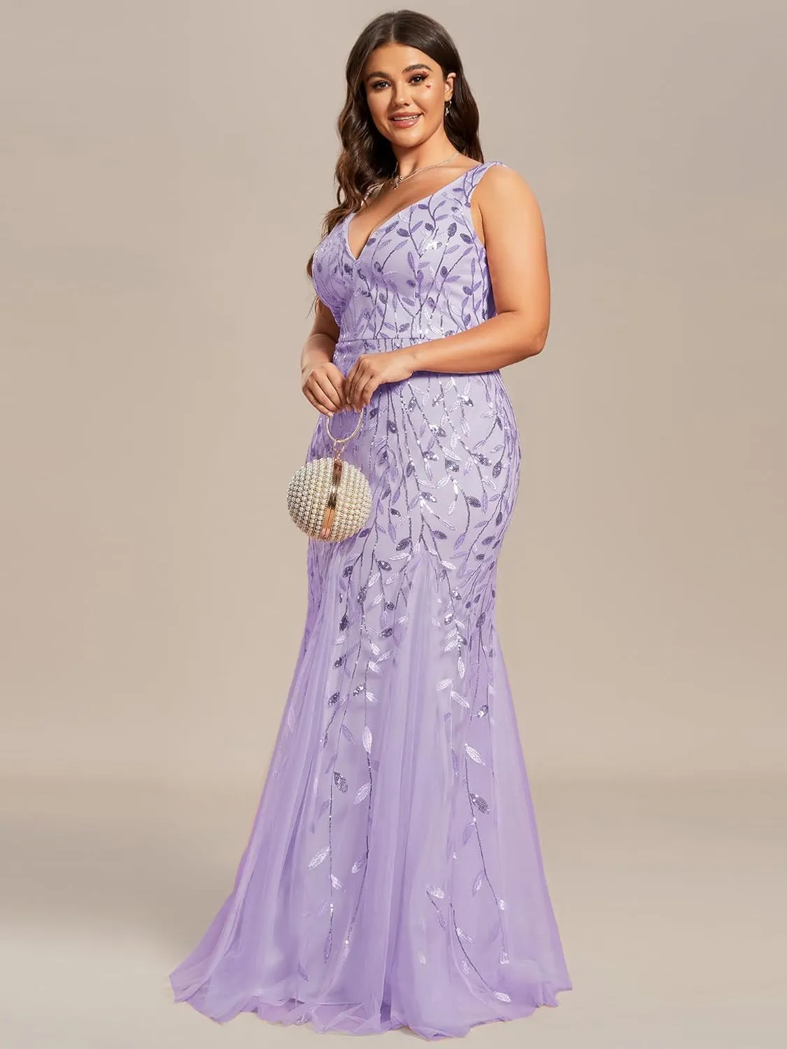 Ever-Pretty Women's Sequin V Neck Sleeveless Bodycon Mermaid Plus Size Formal Evening Gowns Prom Dresses 07886-PZUSA