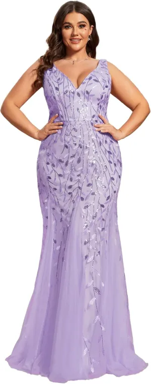 Ever-Pretty Women's Sequin V Neck Sleeveless Bodycon Mermaid Plus Size Formal Evening Gowns Prom Dresses 07886-PZUSA