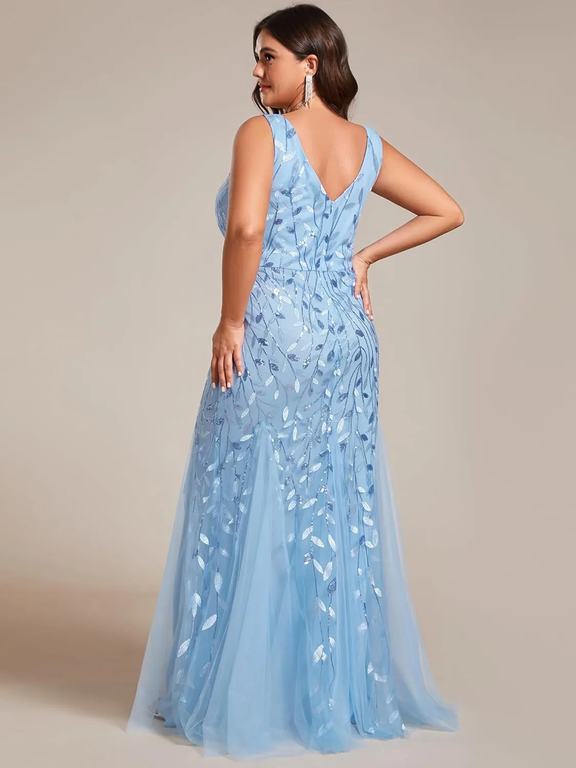 Ever-Pretty Women's Sequin V Neck Sleeveless Bodycon Mermaid Plus Size Formal Evening Gowns Prom Dresses 07886-PZUSA