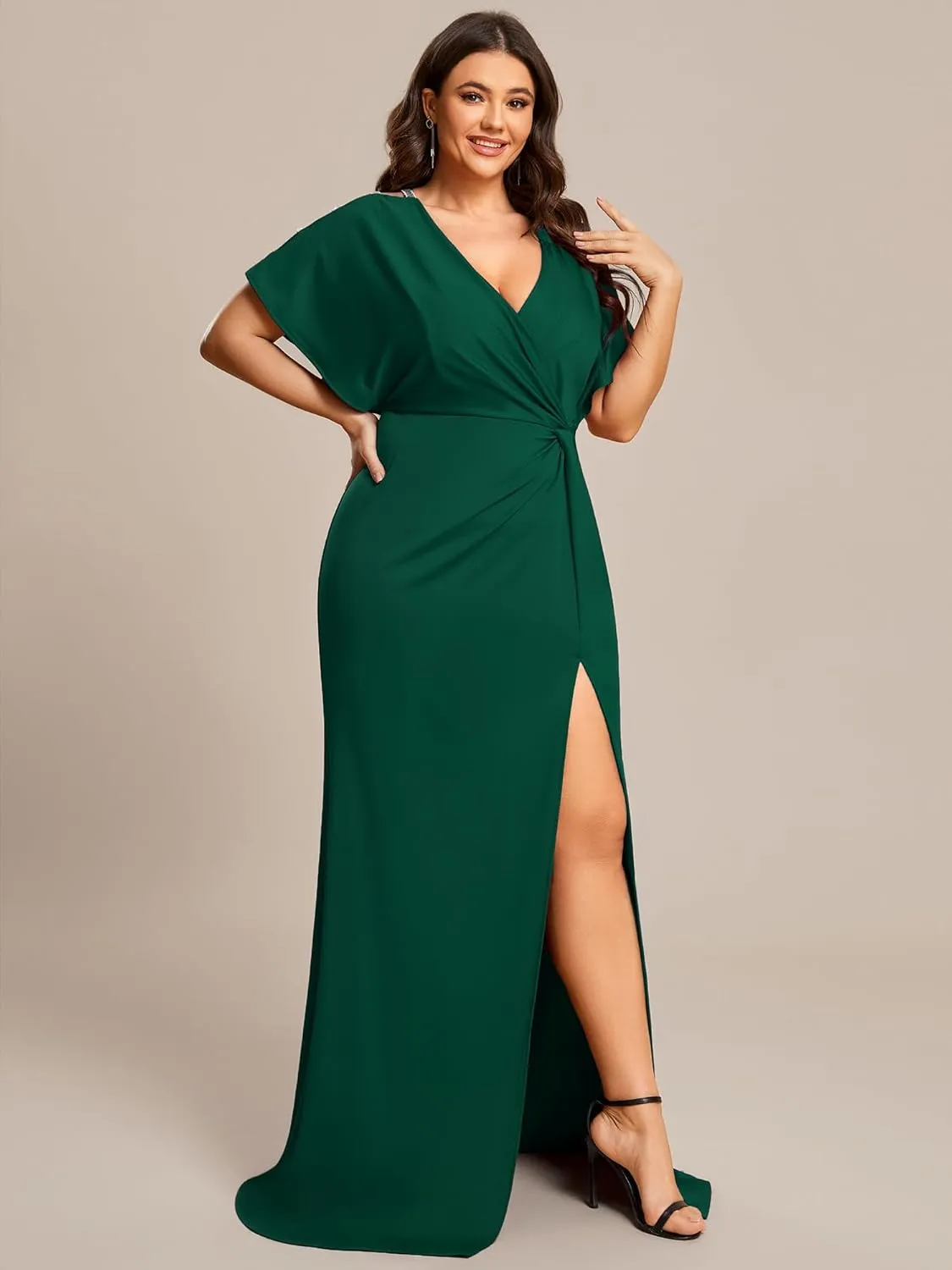 Ever-Pretty Women's Sexy Hollow Out V Neck Sequin Split Plus Size Trendy Formal Dresses for Curvy Women 1777-DAPH