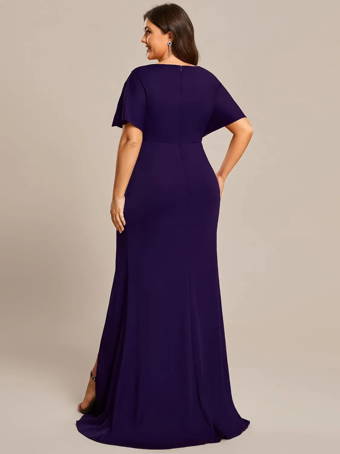Ever-Pretty Women's Sexy Hollow Out V Neck Sequin Split Plus Size Trendy Formal Dresses for Curvy Women 1777-DAPH