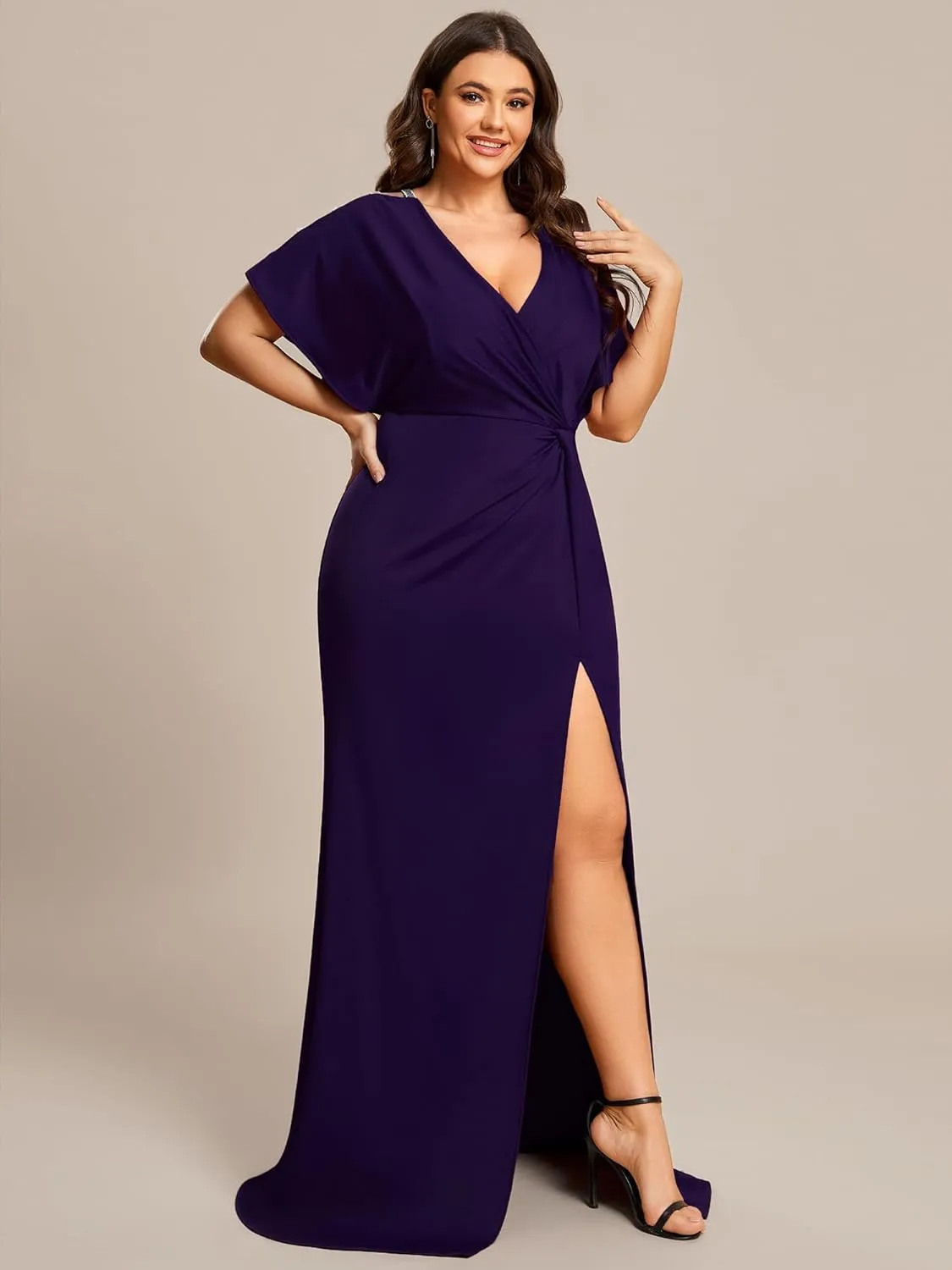Ever-Pretty Women's Sexy Hollow Out V Neck Sequin Split Plus Size Trendy Formal Dresses for Curvy Women 1777-DAPH