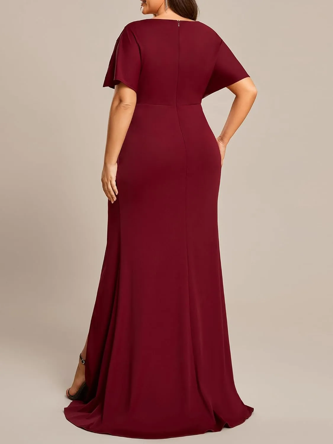 Ever-Pretty Women's Sexy Hollow Out V Neck Sequin Split Plus Size Trendy Formal Dresses for Curvy Women 1777-DAPH