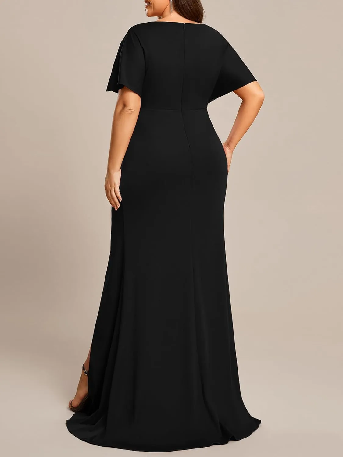 Ever-Pretty Women's Sexy Hollow Out V Neck Sequin Split Plus Size Trendy Formal Dresses for Curvy Women 1777-DAPH