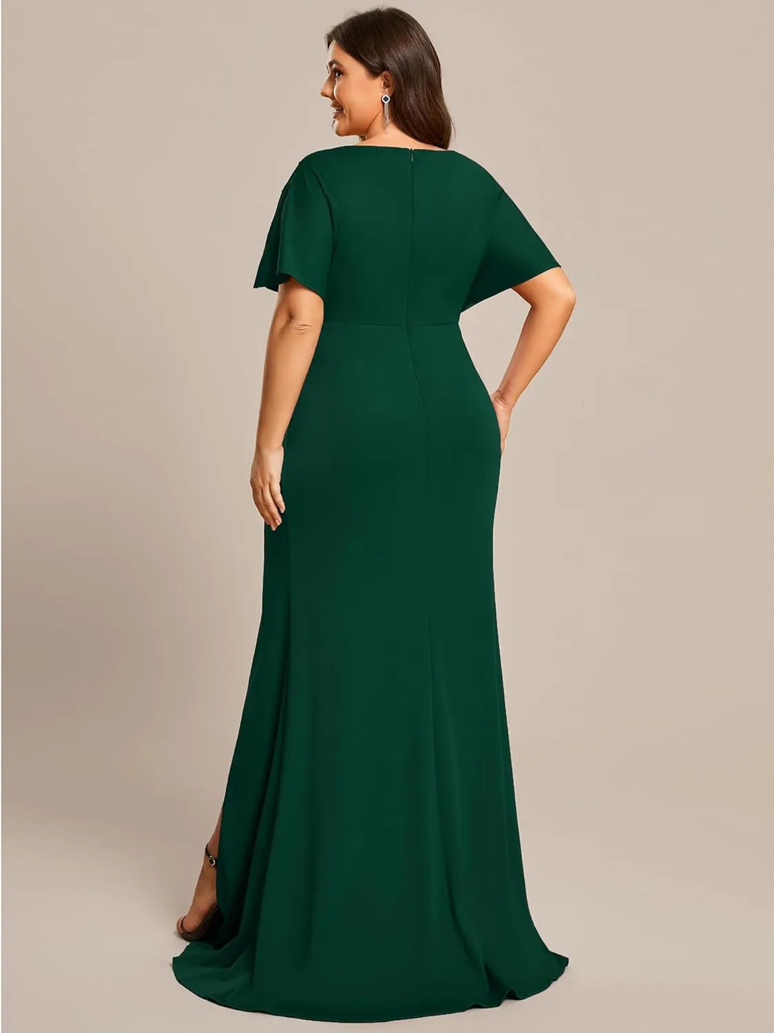 Ever-Pretty Women's Sexy Hollow Out V Neck Sequin Split Plus Size Trendy Formal Dresses for Curvy Women 1777-DAPH