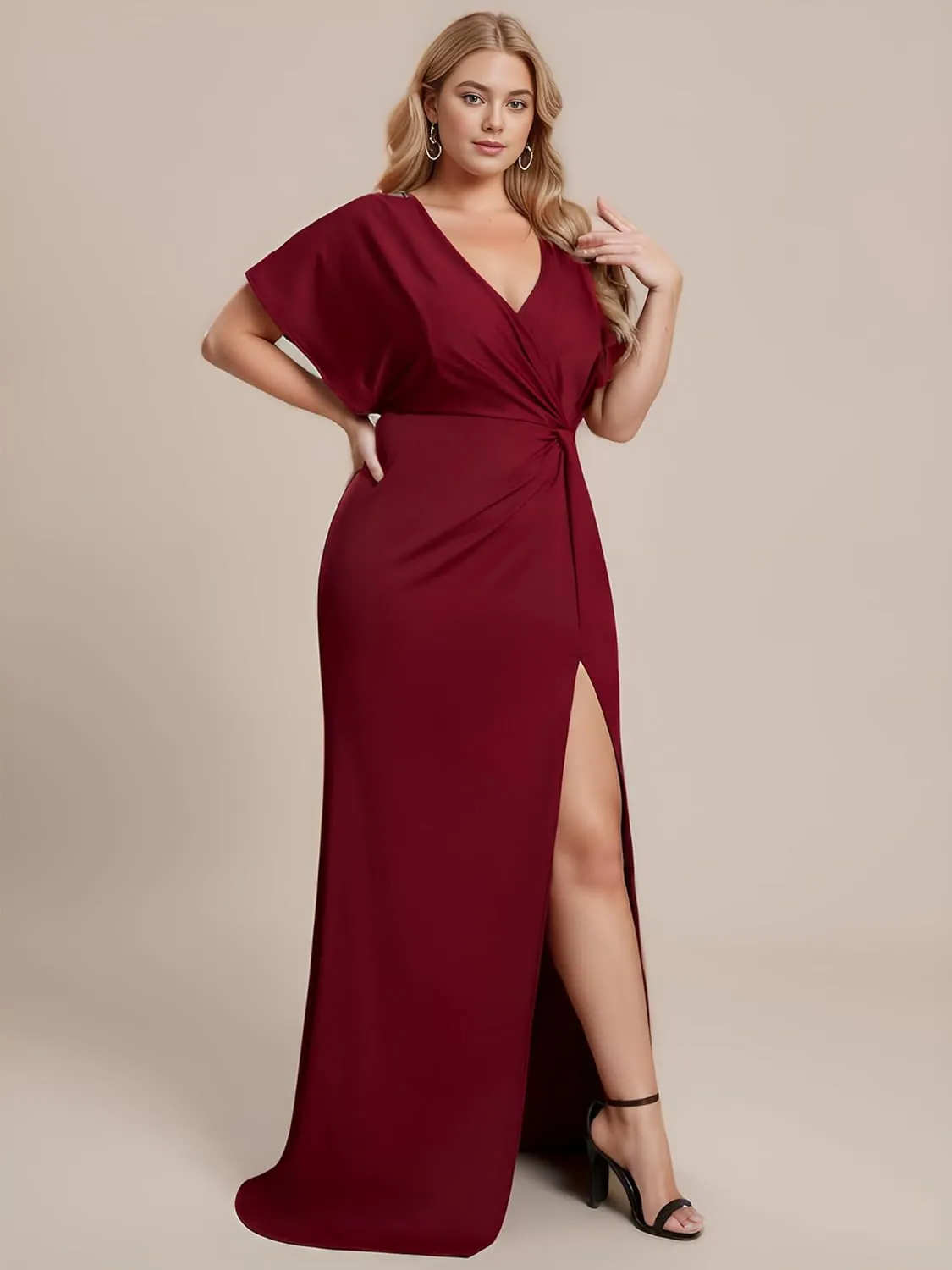 Ever-Pretty Women's Sexy Hollow Out V Neck Sequin Split Plus Size Trendy Formal Dresses for Curvy Women 1777-DAPH