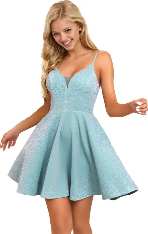 Ever-Pretty Women's Summer Dresses Glitter V Neck Spaghetti Straps Mini Wedding Guest Dress 03124