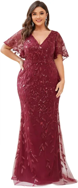 Ever-Pretty Women's V-Neck Curvy Embroidery Formal Dresses Plus Size Sequin Mother of The Bride Dresses 0692-PZUSA