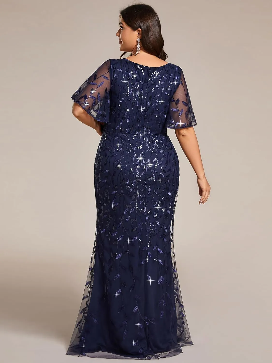 Ever-Pretty Women's V-Neck Curvy Embroidery Formal Dresses Plus Size Sequin Mother of The Bride Dresses 0692-PZUSA