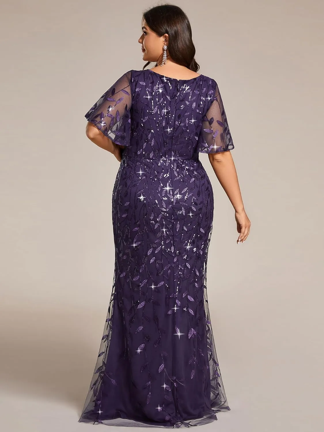 Ever-Pretty Women's V-Neck Curvy Embroidery Formal Dresses Plus Size Sequin Mother of The Bride Dresses 0692-PZUSA
