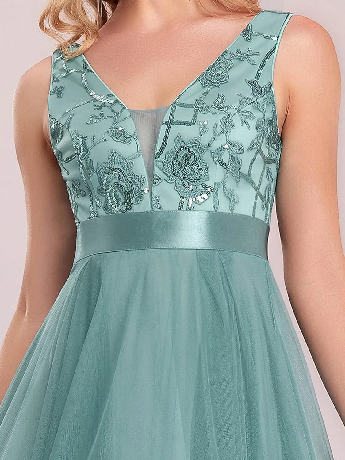 Ever-Pretty Women's V Neck Pleated Waist Short Sleeve Wedding Guest Dress Chiffon Bridesmaid Dresses 00793