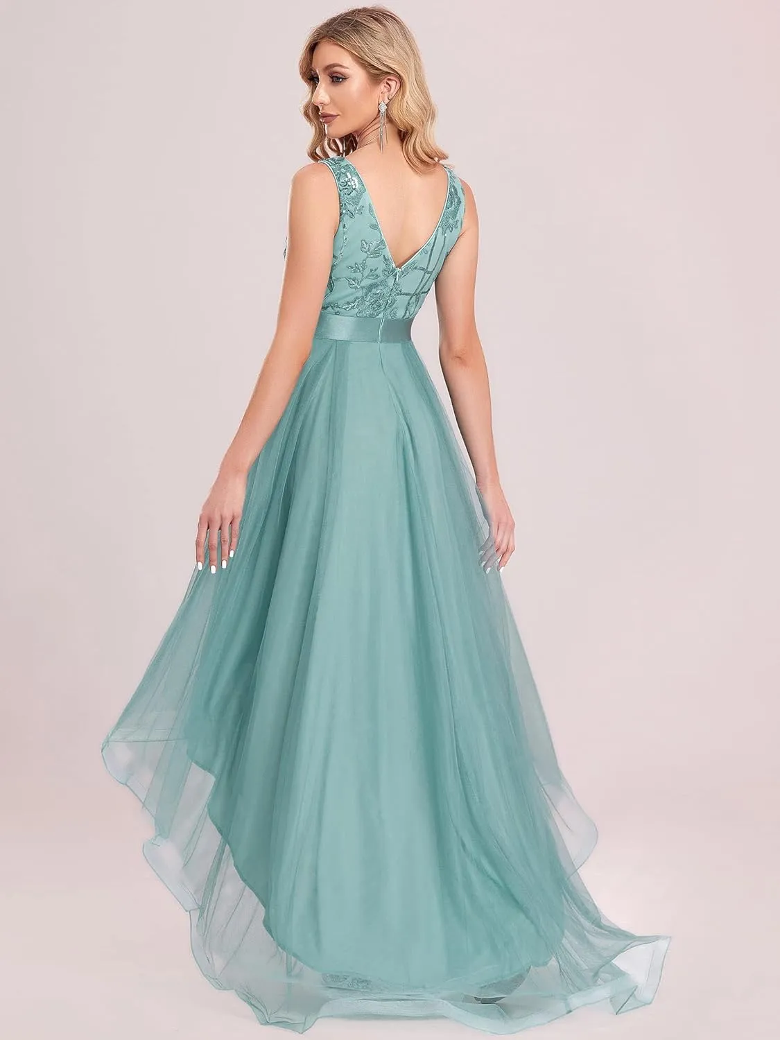 Ever-Pretty Women's V Neck Pleated Waist Short Sleeve Wedding Guest Dress Chiffon Bridesmaid Dresses 00793