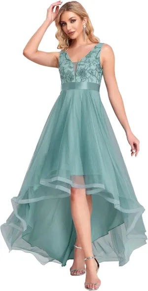 Ever-Pretty Women's V Neck Pleated Waist Short Sleeve Wedding Guest Dress Chiffon Bridesmaid Dresses 00793