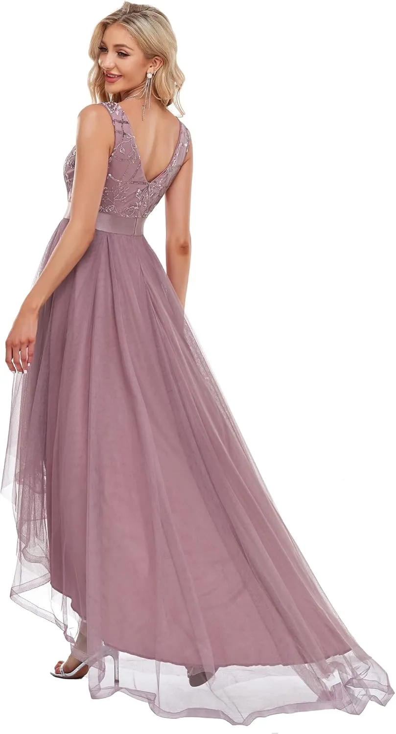Ever-Pretty Women's V Neck Pleated Waist Short Sleeve Wedding Guest Dress Chiffon Bridesmaid Dresses 00793