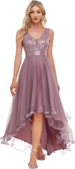Ever-Pretty Women's V Neck Pleated Waist Short Sleeve Wedding Guest Dress Chiffon Bridesmaid Dresses 00793