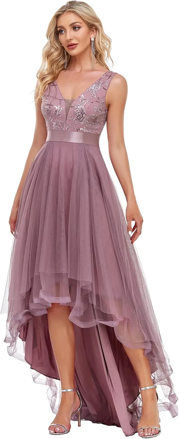 Ever-Pretty Women's V Neck Pleated Waist Short Sleeve Wedding Guest Dress Chiffon Bridesmaid Dresses 00793