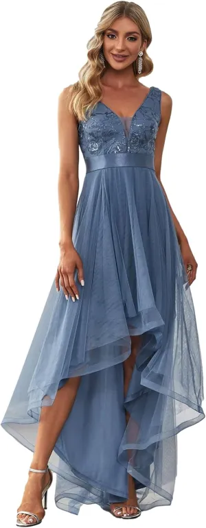 Ever-Pretty Women's V Neck Pleated Waist Short Sleeve Wedding Guest Dress Chiffon Bridesmaid Dresses 00793
