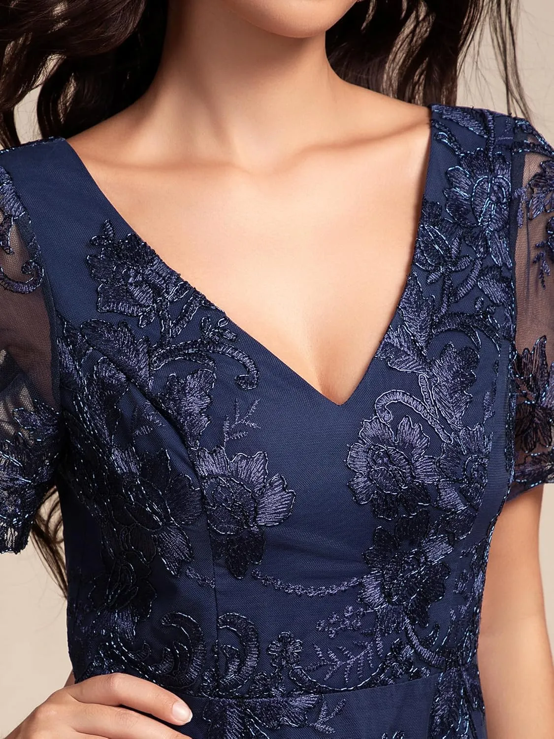 Ever-Pretty Women's Wedding Guest Dress V Neck Ruffles Sleeves Embroidery High Low Formal Dresses 02255