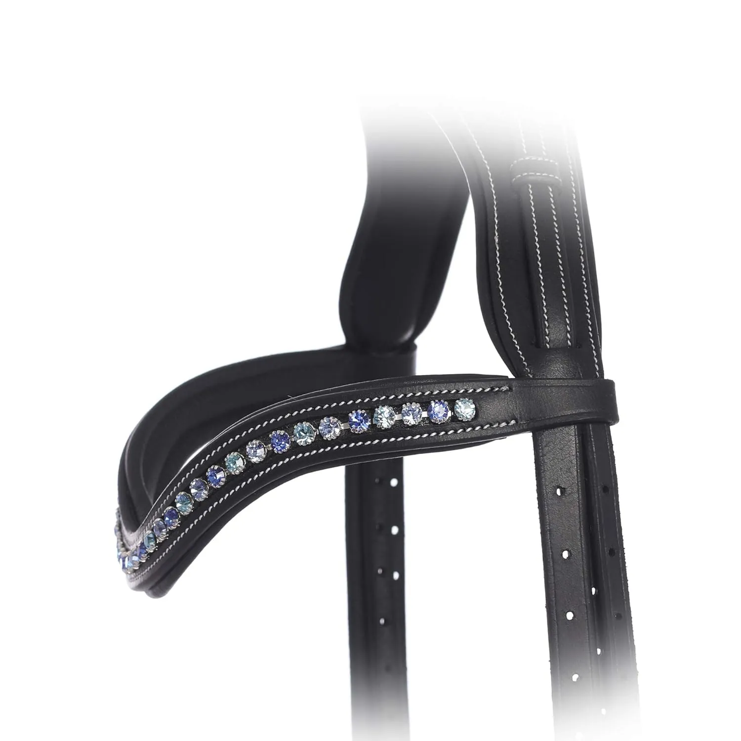 Exion Curved Padded Crystal Leather Browband for Horse Bridles | Diamond Decorated English Dressage Browbands in Sapphire, Violet, Light Sapphire | Havana-Cob