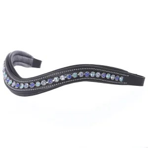 Exion Curved Padded Crystal Leather Browband for Horse Bridles | Diamond Decorated English Dressage Browbands in Sapphire, Violet, Light Sapphire | Havana-Cob