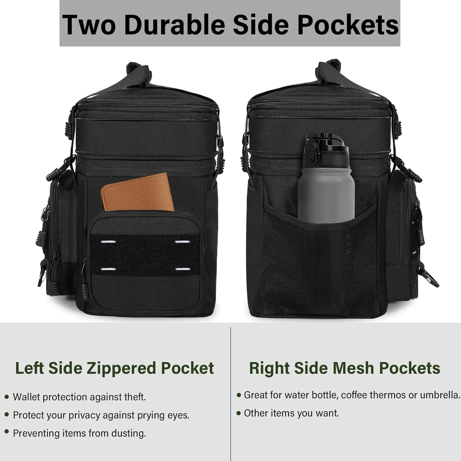 Expandable Tactical Lunch Box, XLarge Insulated Lunch Cooler Bag Heavy Duty Leakproof Lunch Pail for Men Adults Work Office Outdoor Picnic Trips,25L,Black