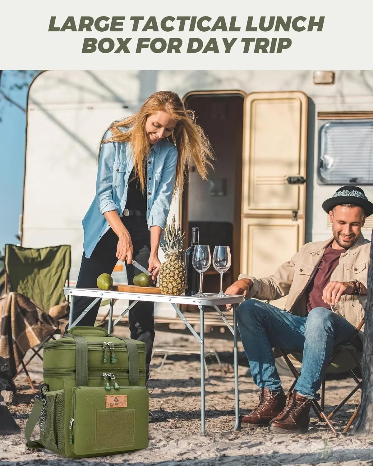 Expandable XLarge Tactical Lunch Box for Adults, Waterproof Insulated Lunch Bag with Lots of Storage Space, Durable Lunch Pail for Men Women Work Outdoor Picnic Trips, 22L(Army Green), HSHRISH