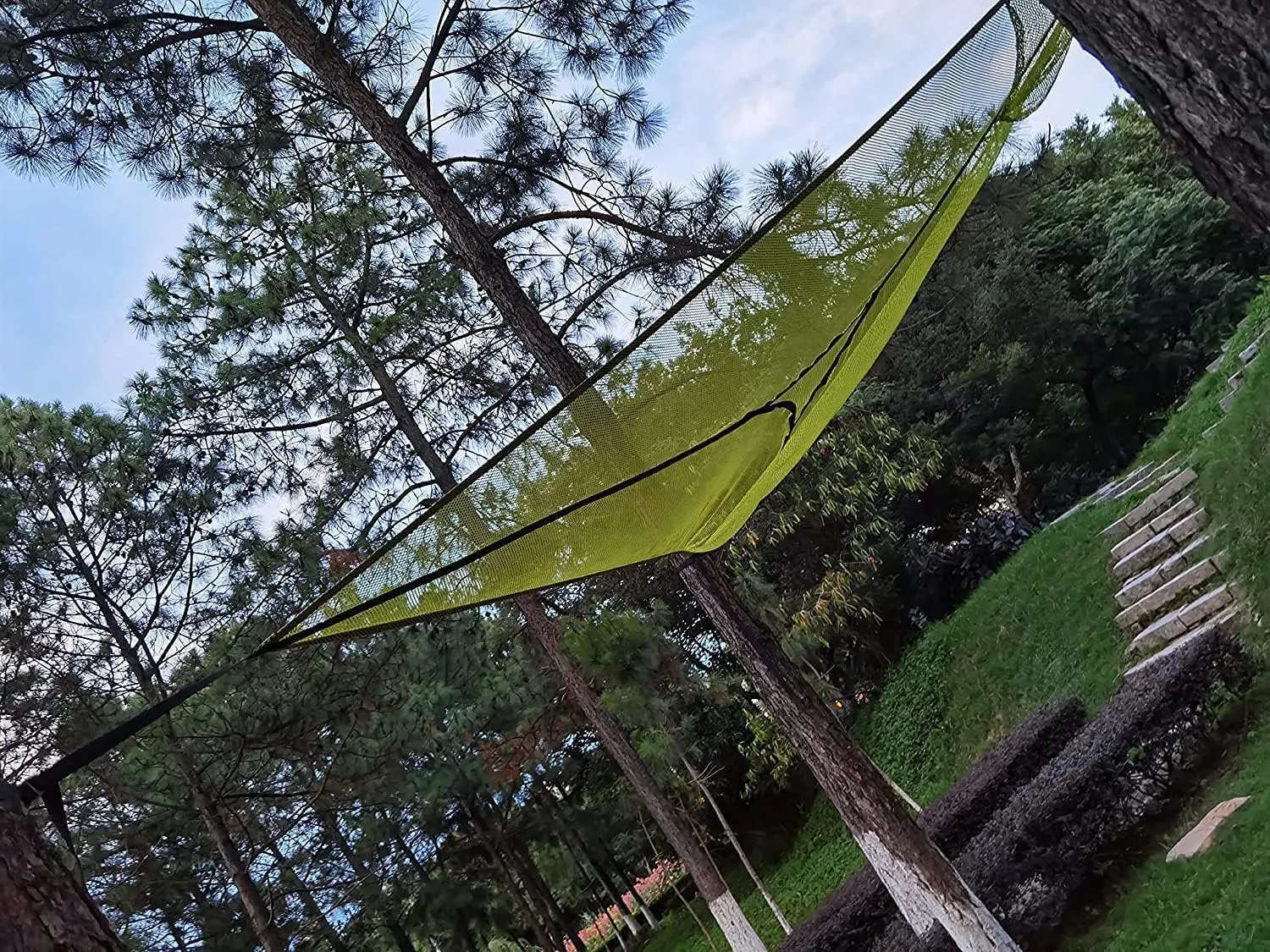 Experience Ultimate Adventure with Our Revolutionary 380cm Multi-Person Aerial Camping Hammock: Triangle Mat with 3-Point Suspension for Tree Houses and Outdoor Fun!-Green||280CM