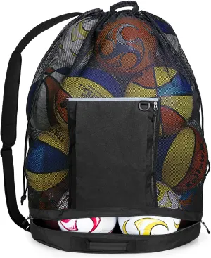 Extra Large Mesh Ball Bag, Basketball and Soccer Ball Bag with Drawstring System and Adjustable Shoulder Strap for Basketball, Soccer, Football, Volleyball, Rugby and Beach Sports, Black
