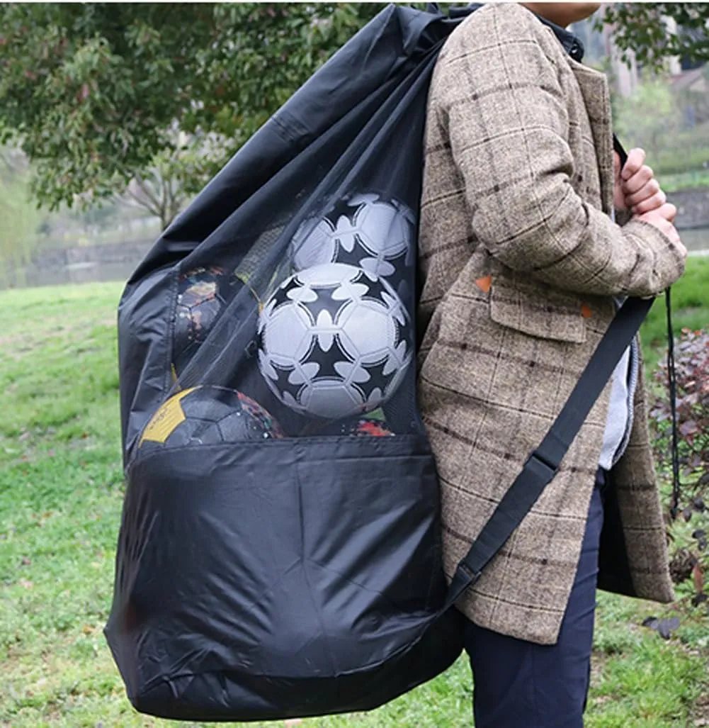 Extra Large Mesh Ball Bag Waterproof Equipment Duffel Bag Heavy Duty Net Ball Shoulder Bag Basketball Volleyball Soccer Rug Ball Football Carrying Bag Tote Storage Sack with Drawstring for 10-15 Balls