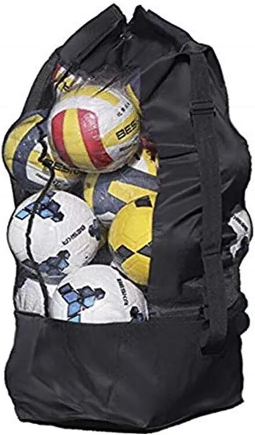 Extra Large Mesh Ball Bag Waterproof Equipment Duffel Bag Heavy Duty Net Ball Shoulder Bag Basketball Volleyball Soccer Rug Ball Football Carrying Bag Tote Storage Sack with Drawstring for 10-15 Balls