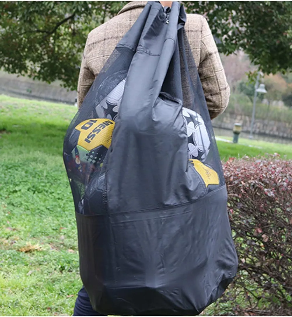 Extra Large Mesh Ball Bag Waterproof Equipment Duffel Bag Heavy Duty Net Ball Shoulder Bag Basketball Volleyball Soccer Rug Ball Football Carrying Bag Tote Storage Sack with Drawstring for 10-15 Balls
