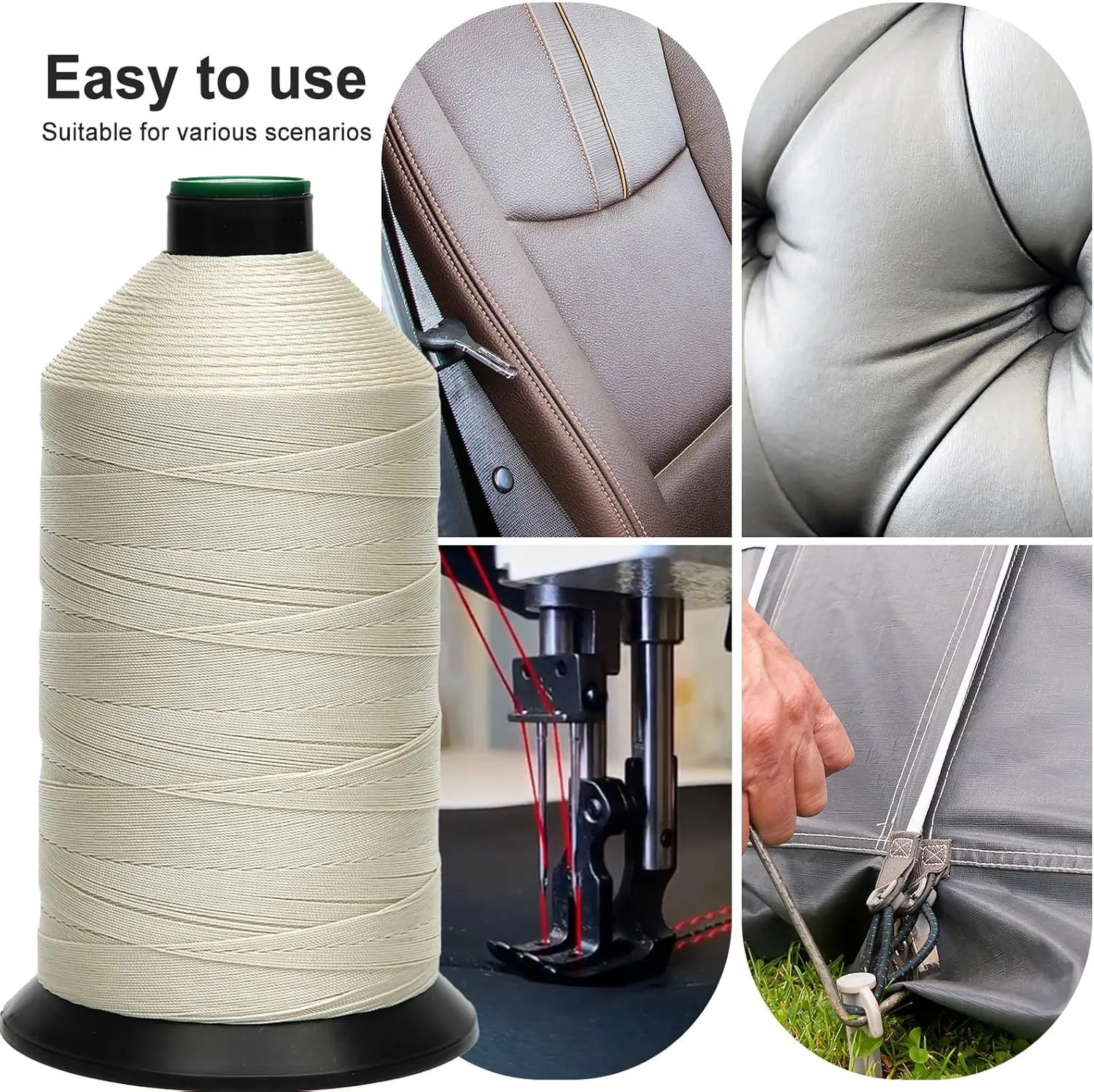 Extra Strong Bonded Nylon Thread #138 Tex135 – 16 OZ, 3000yds, Versatile Stitching Solution for Leather, Upholstery, Canvas Repair and More (Beige)