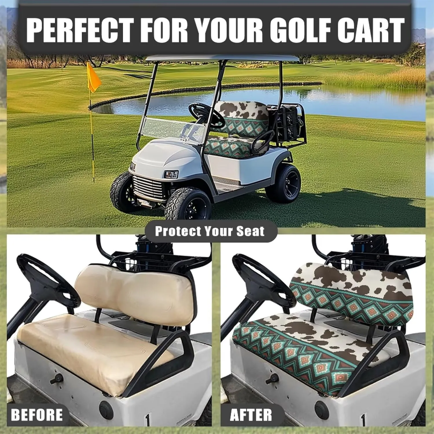 EZGO RXV Seat Covers with Elastic Edges - Heavy-Duty Universal Size for Club Car Precedent All-Season Protection