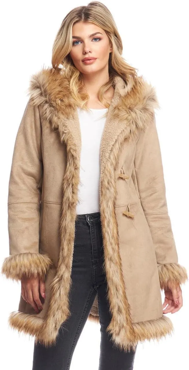Fabulous-Furs Donna Salyers Latte Faux Suede & Faux Fur Alpine Hooded Coat