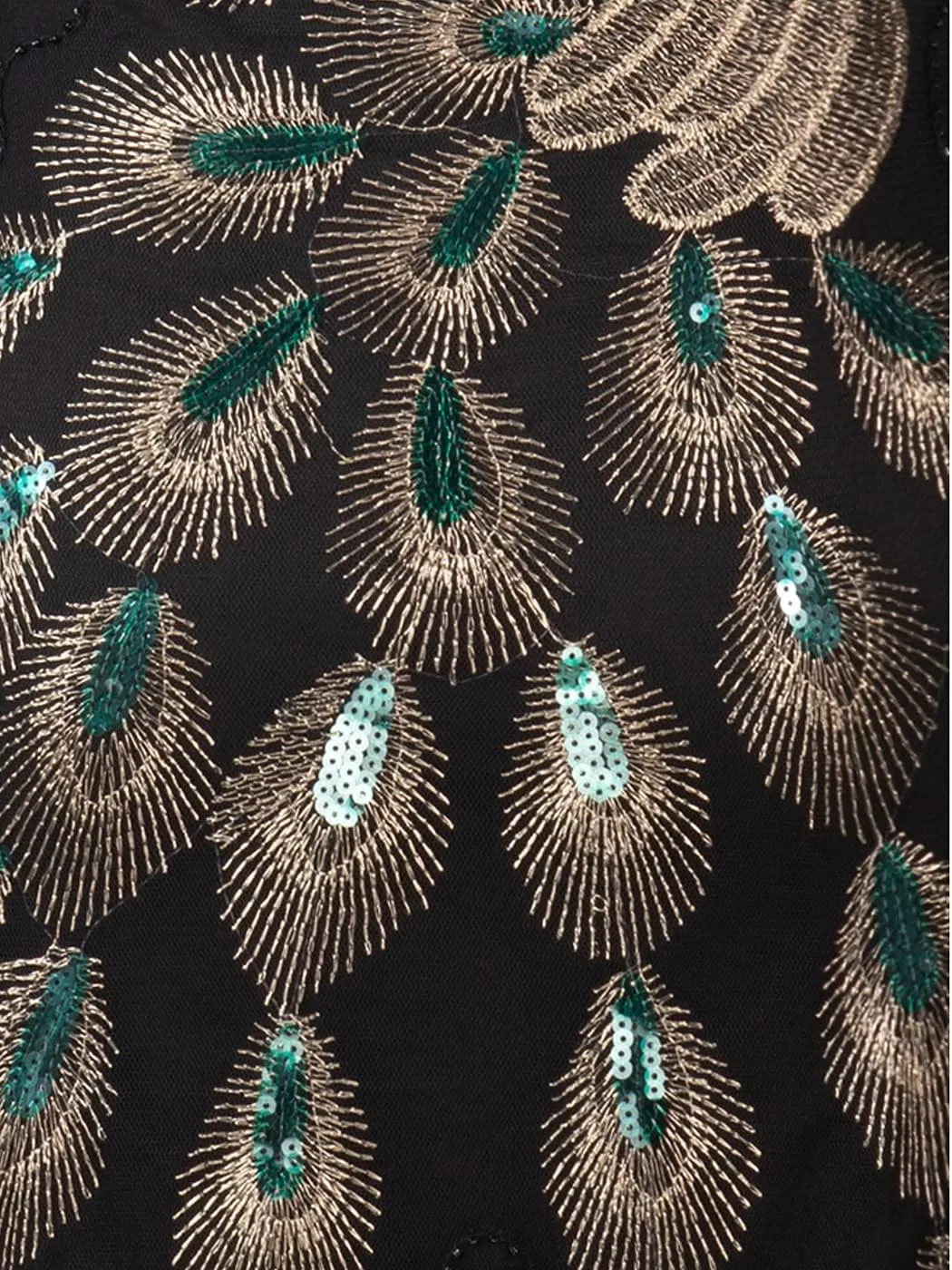 FAIRY COUPLE Women's 20's V Neck Vintage Peacock Beads and Sequin Gatsby Fringed Flapper Dress