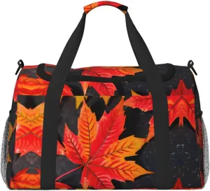 Fall Red Leaves print Large Canvas Travel Duffel Bag Weekender Bags for Women Overnight Bag Carry On Tote Bag