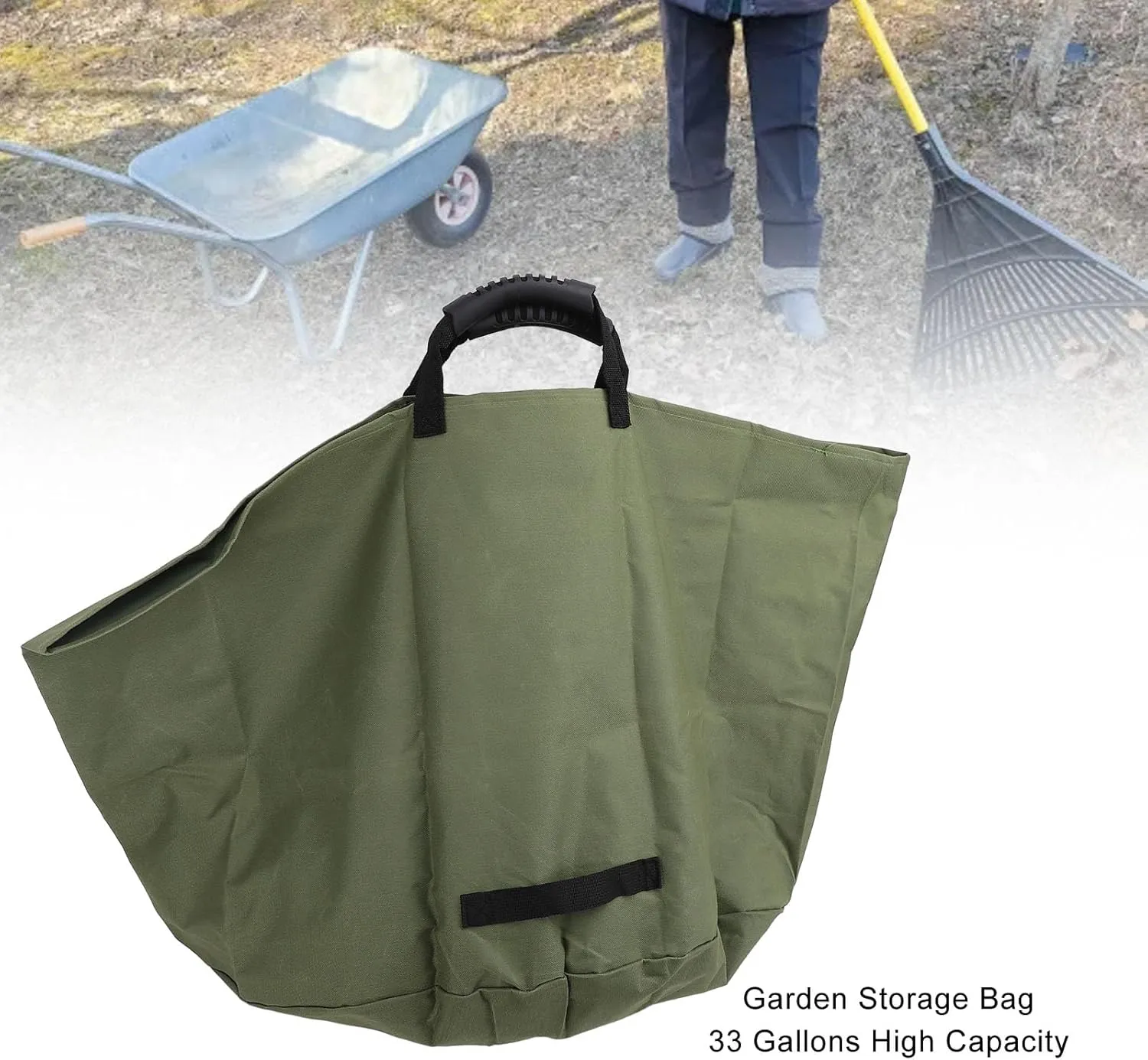Fallen Leaf Storage Bag, 33 Gallons High Capacity Garden Bag with Rubber Handles, PVC Elastic Frame Reusable Yard Leaf Waste Bag, Heavy Duty Garden Waste Bag (Green)