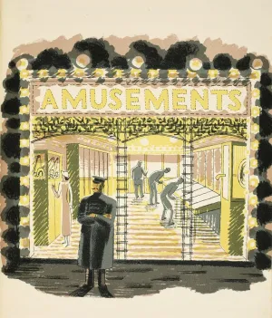 FANBUiHU Classic Art Pictures Wall Modern Artwork Amusement Arcade Illustration by Eric Ravilious Vintage Print for Office Decor 60x90cm