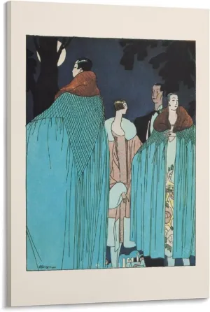 FANCY PARTY POSTER, Art Deco Print, Vintage Fashion Illustration, Jean Patou, 1926, Night Fashion Poster Print Decorative Painting Canvas Wall Art Living Room Posters Bedroom Painting Framed 16x24inch