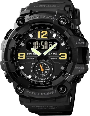 FANMIS Mens Analog Digital Dual Display Sports Watches Military Multifunctional 50M Waterproof LED Watch with Alarm Stopwatch Backlight 12H/24H Outdoor Running Swimming
