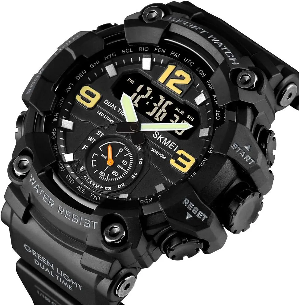 FANMIS Mens Analog Digital Dual Display Sports Watches Military Multifunctional 50M Waterproof LED Watch with Alarm Stopwatch Backlight 12H/24H Outdoor Running Swimming