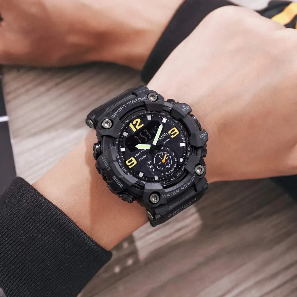 FANMIS Mens Analog Digital Dual Display Sports Watches Military Multifunctional 50M Waterproof LED Watch with Alarm Stopwatch Backlight 12H/24H Outdoor Running Swimming