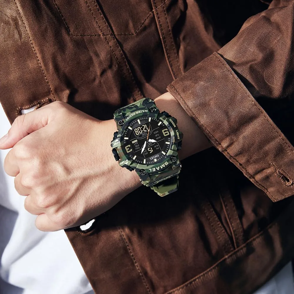 FANMIS Men's Analog Digital Outdoor Sports Watches Military Tactics Multi Function Watch LED Electronic Large Dual Display Watch Army Luminous Waterproof Wrsitwatch